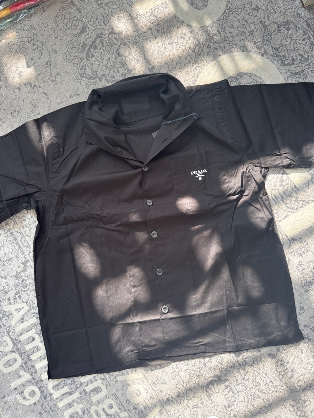 Prada Black Short-Sleeve Button Front Shirt Jacket